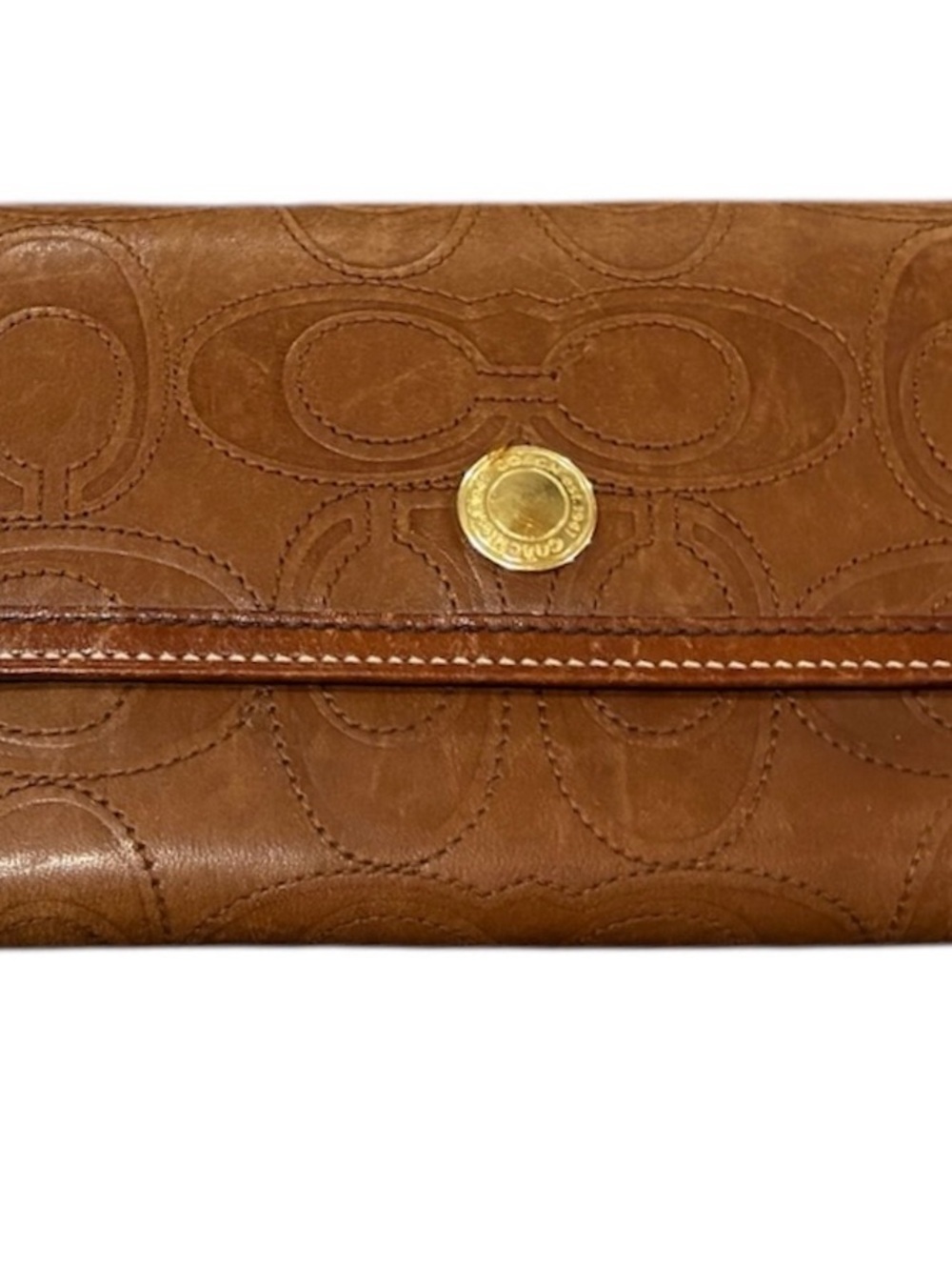 Coach Brown Embossed Signature Leather Clutch with Gold Hardware